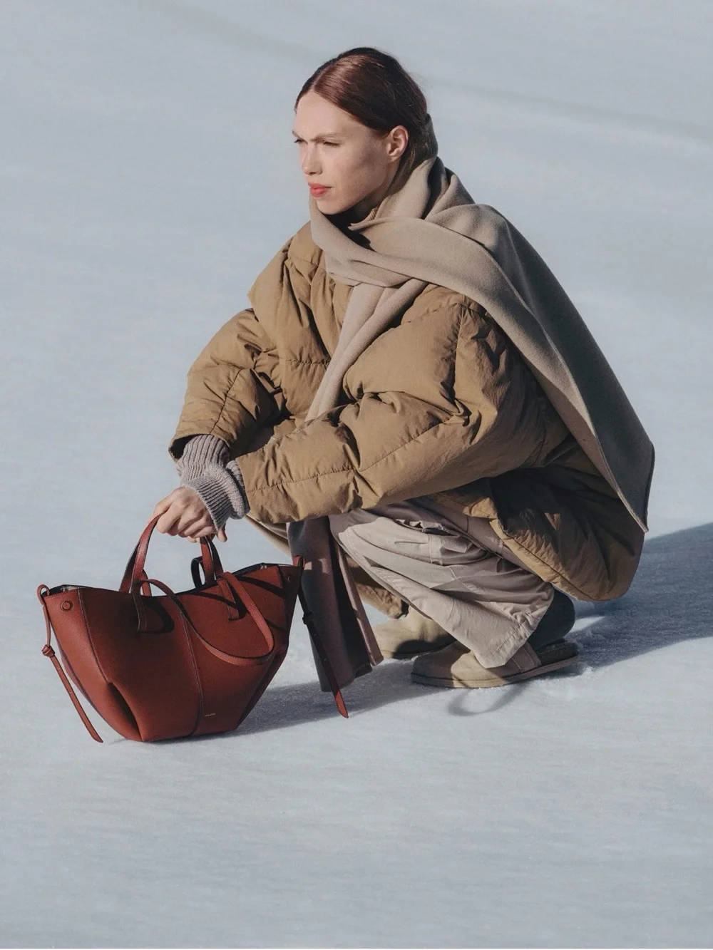 Polene Cyme Mini Red Clay Leather Tote Bag